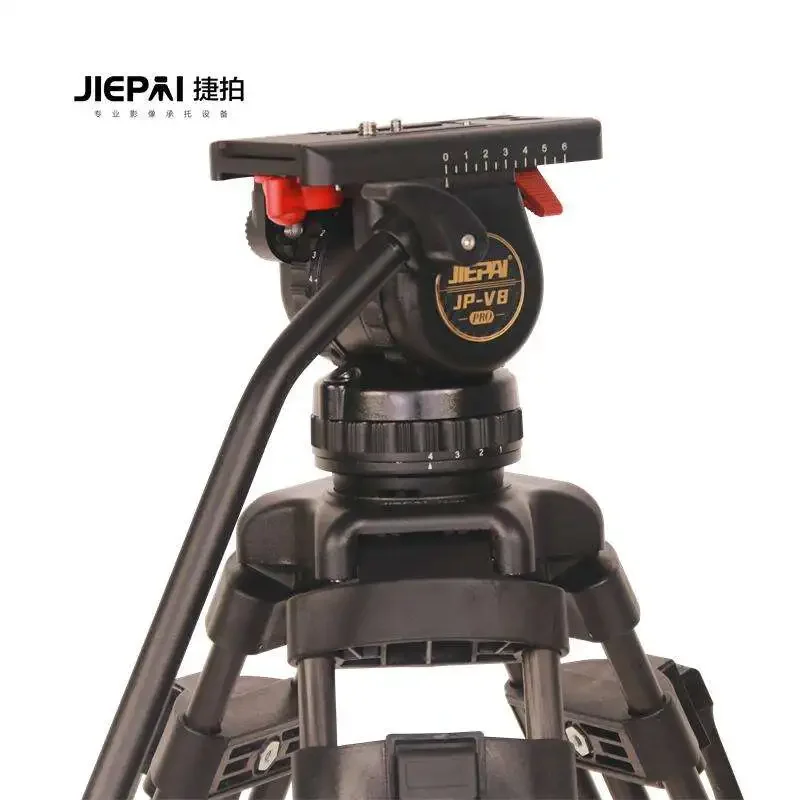 معدات التصوير الفوتوغرافي Jiepai V8 Professional Broadcast CCTV حامل ثلاثي القوائم لكاميرا الفيديو شديدة التحمل مع رأس سائل