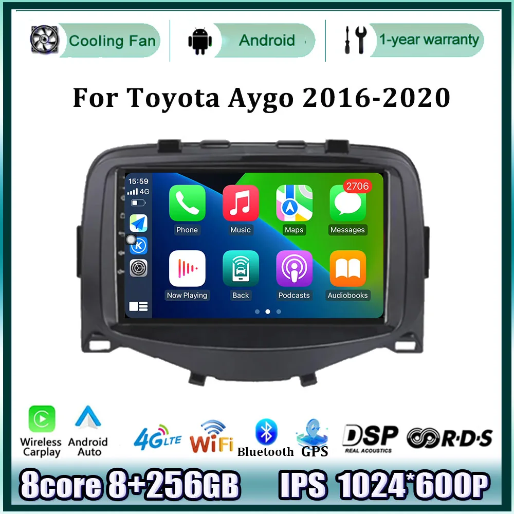 

For Toyota Aygo 2016-2020 Android 14 Radio Car Multimedia Player WIFI GPS Navigation Screen Audio Stereo 4G DSP 7” Carplay WIFI