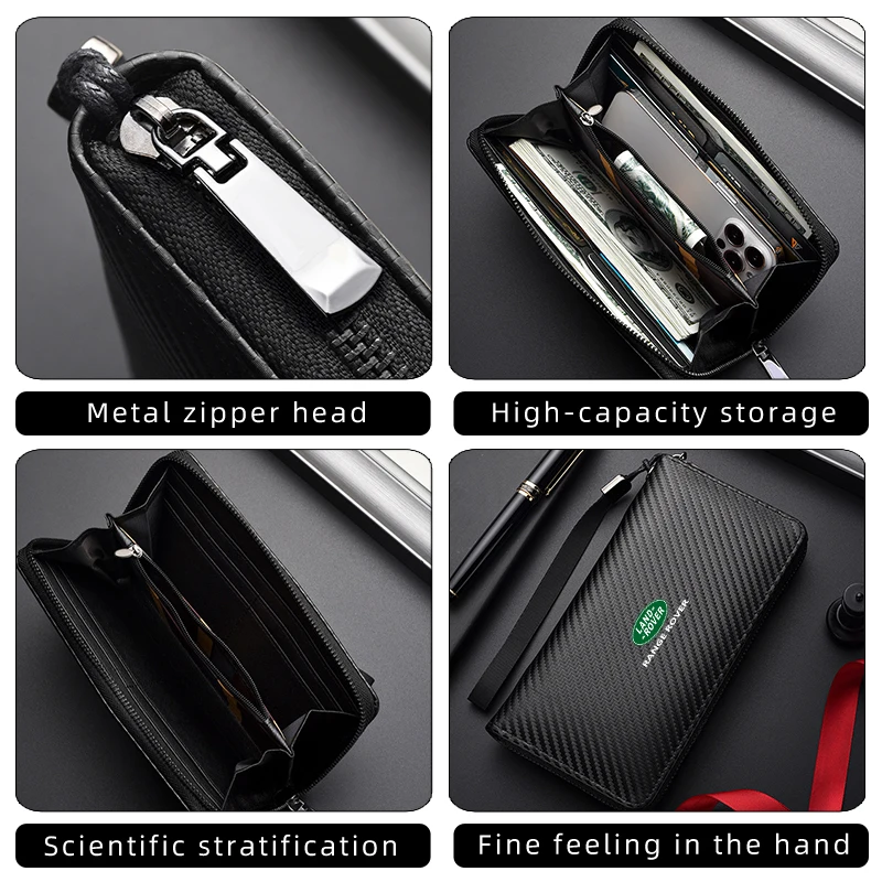 Men Business Long Wallet Carbon Fibre Coin Purse Key Holder Bank Card Bag For Land Rover Freelander L2 LF Range Rover Evoque 3 4