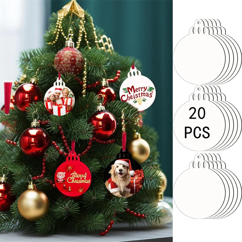 20PCS Blank MDF Christmas Ornaments Xmas Tree Pendant Double-Sided Sublimation Ready Perfect DIY Holiday Decoration