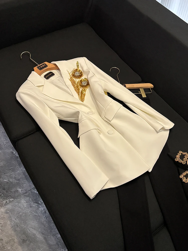 

Женская модная верхняя одежда Ele Slim Fit с вышивкой золотого цвета, длинный све, цвет 07,