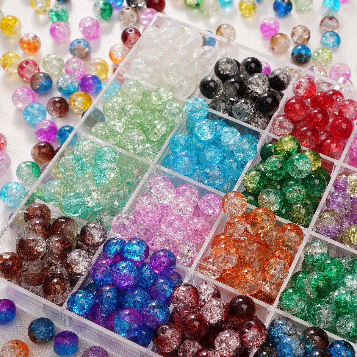 50PCS 10mm Vibrant Crack Texture Glass Beads,Smooth Round Crackle Beads, Handmade Keychain Bag Pendant Craft Accessories