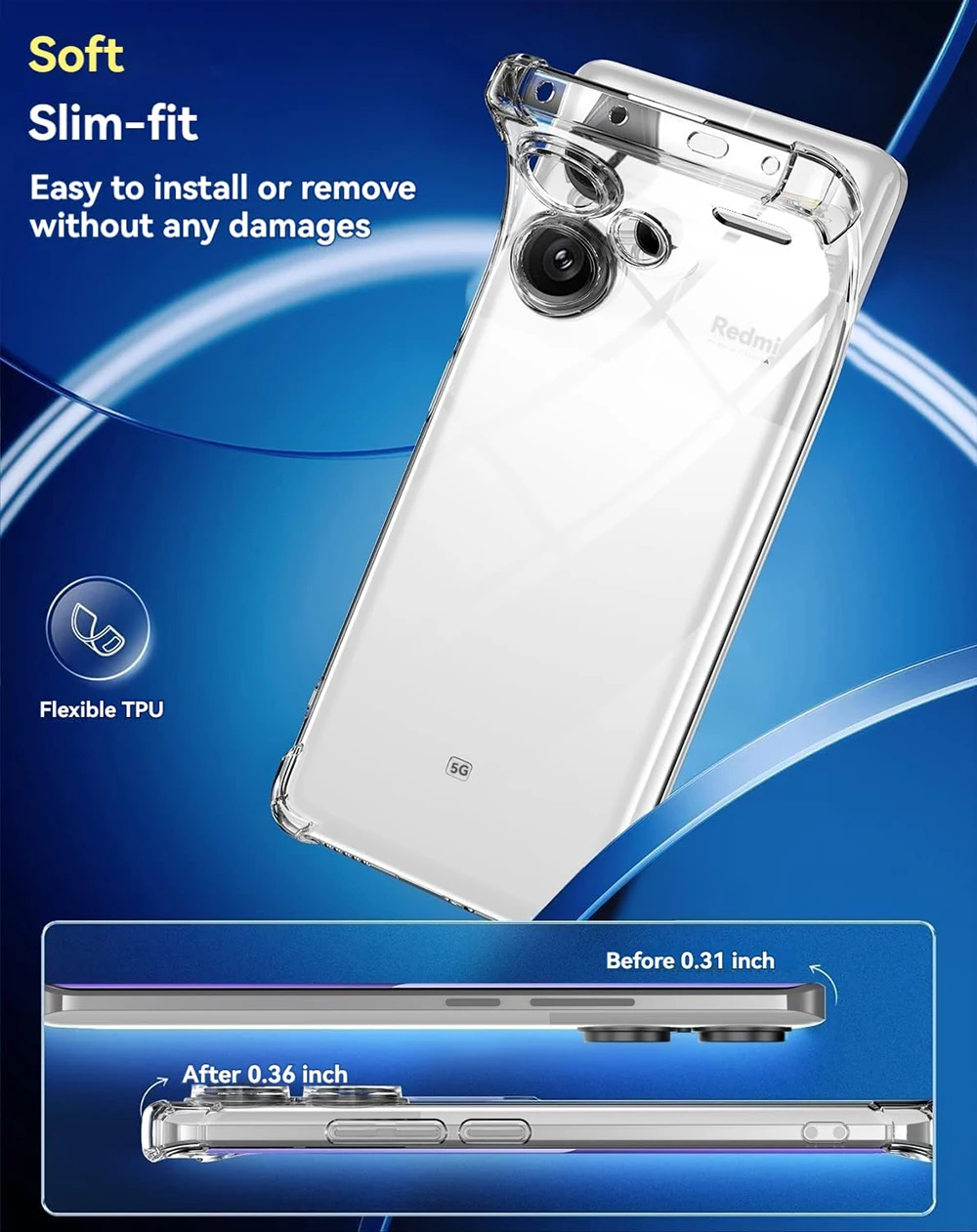 Luxury Shockproof Silicone Soft Case For Xiaomi Redmi Note 13 12 11 11S 11T Pro Plus Pro+ 12C 13C 4G 5G Clear Thin Cover Shell image 6
