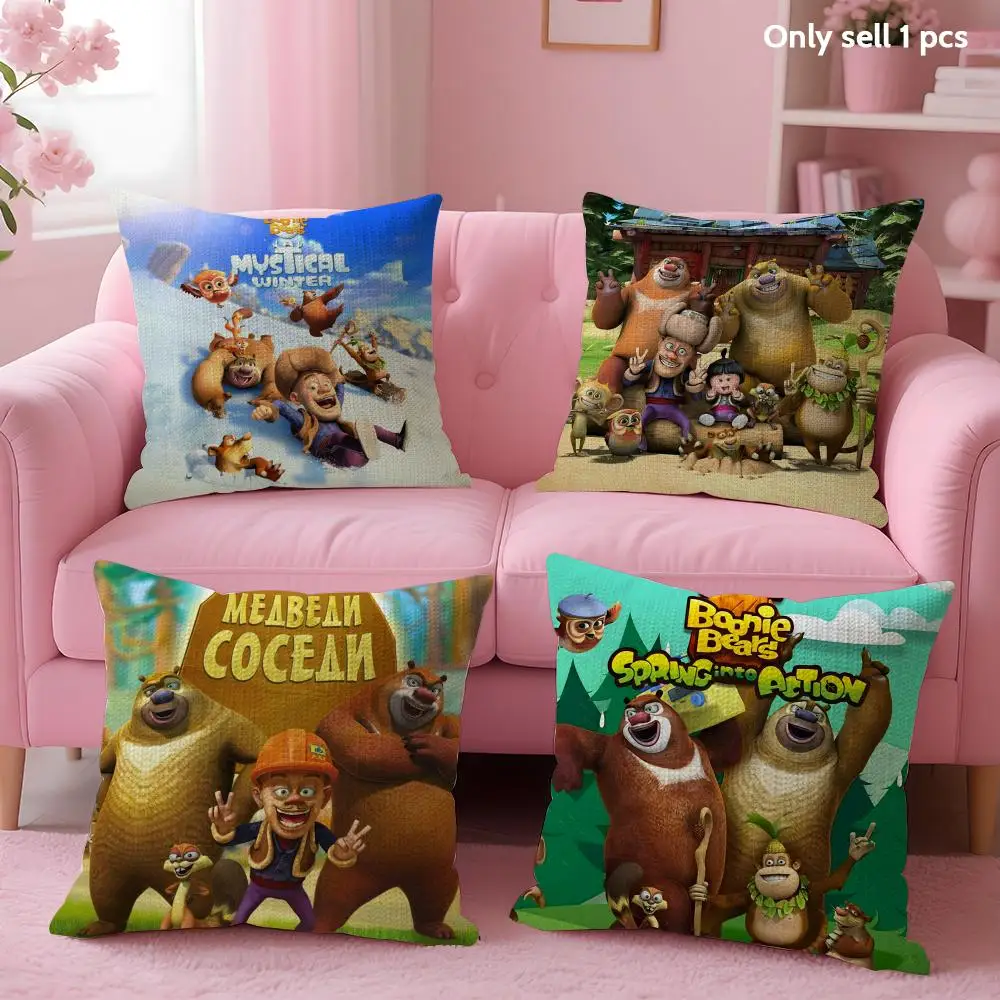 B-Boonie B-Bears Cushion Cover Summer Coolness Linen Fabric Double-Sided Printing Pillow Case Sofa Home Decor Gift