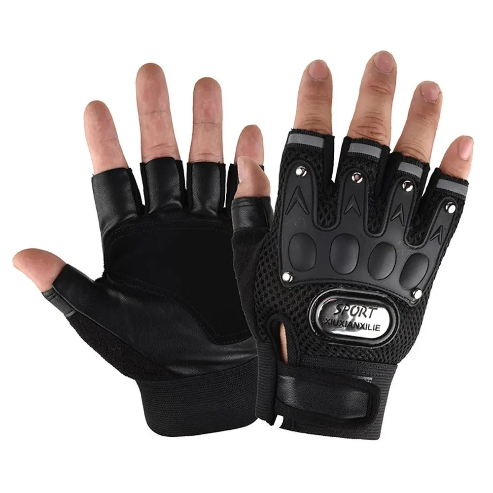 Sports Men Motocycle Gloves Palm Breathable Cycling Half Finger Fingerless Gloves Bicycle Gloves PU Leather Riding Gloves