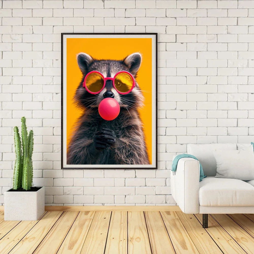 No Framed Printing Picture Funny Cute Animals Bubblegum Poster Raccoon Tiger Fox Llama Hamster Canvas Painting Wall Art Living