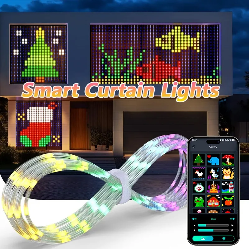 أضواء الستار الذكية عيد الميلاد LED سلسلة أضواء الجنية APP التحكم DIY نمط اللون لغرفة النوم في الهواء الطلق داخلي زينة عيد الميلاد