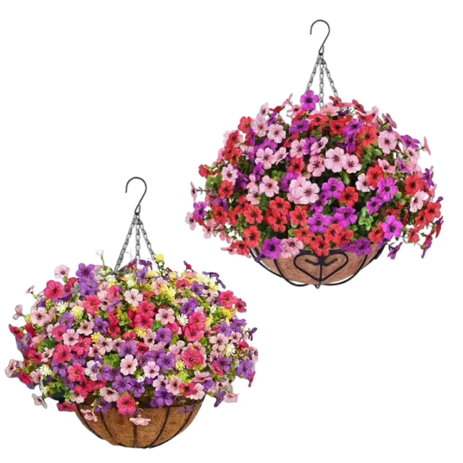 

Hanging Artificial Flowers Basket Coconut Lining Chain Flowerpot for Balcony