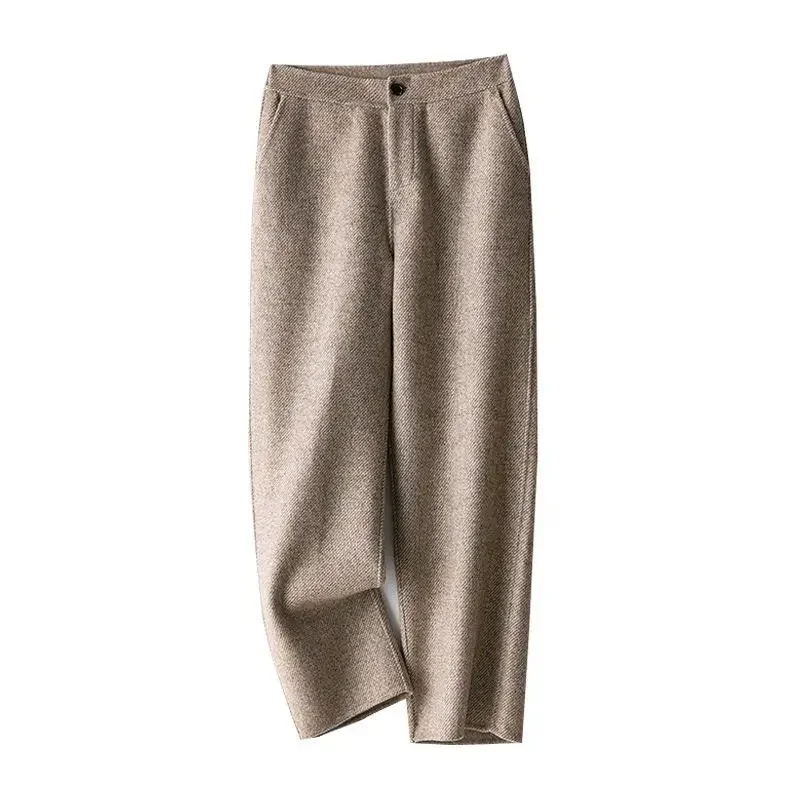 Pantalon tuyau en laine pour femmes, ample, droit, taille haute, Tweed, décontracté, neuf Points, radis, XT1114