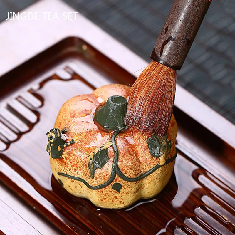 1PC Yixing Raw ore Purple Clay Tea pet frog pumpkin Statue Creative Handmade Tea Ceremony Accessories Home Decor Crafts