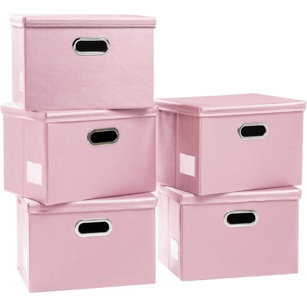 Foldable  Bins with Lids [5-Pack] Leather Fabric Collapsible  Boxes Organizer Containers Baskets Cube Wooden gift box Lunch bag