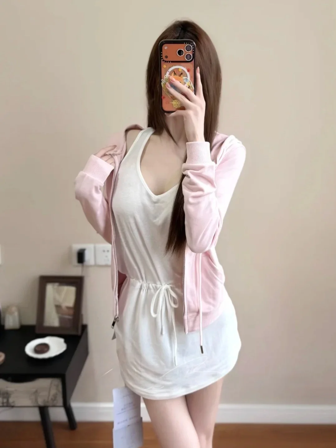 

White Half-Back Strapless Dress with Drawstring 2026 Summer New Style High-End Feeling Outfit Set Women's Fashion Set