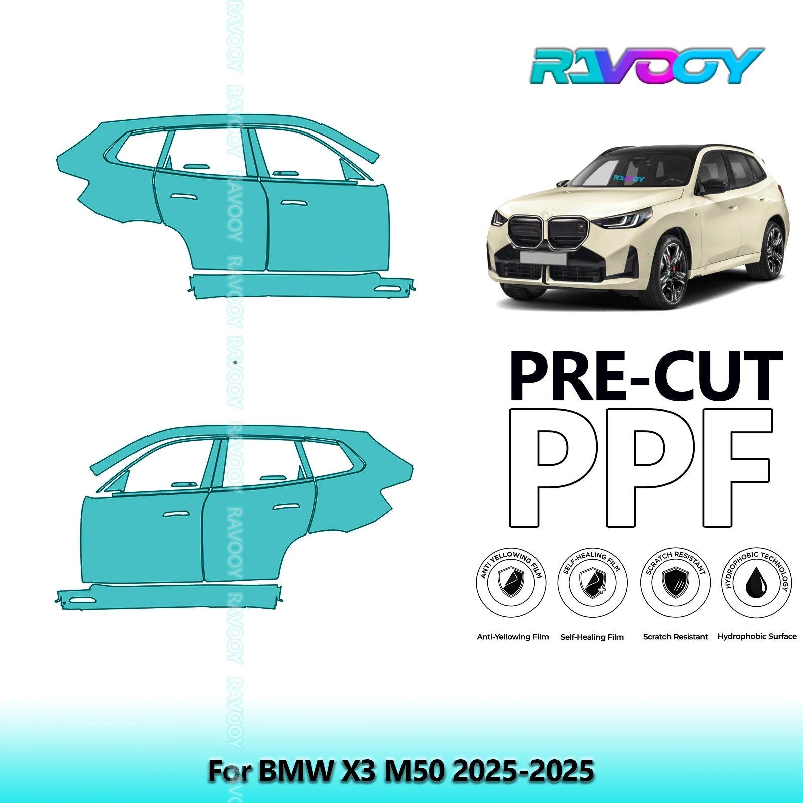 

For BMW X3 M50 2025-2025 8.5mil Clear Matte Pre-Cut PPF Door & A/B Pillar Kit TPU Paint Protection Film Set