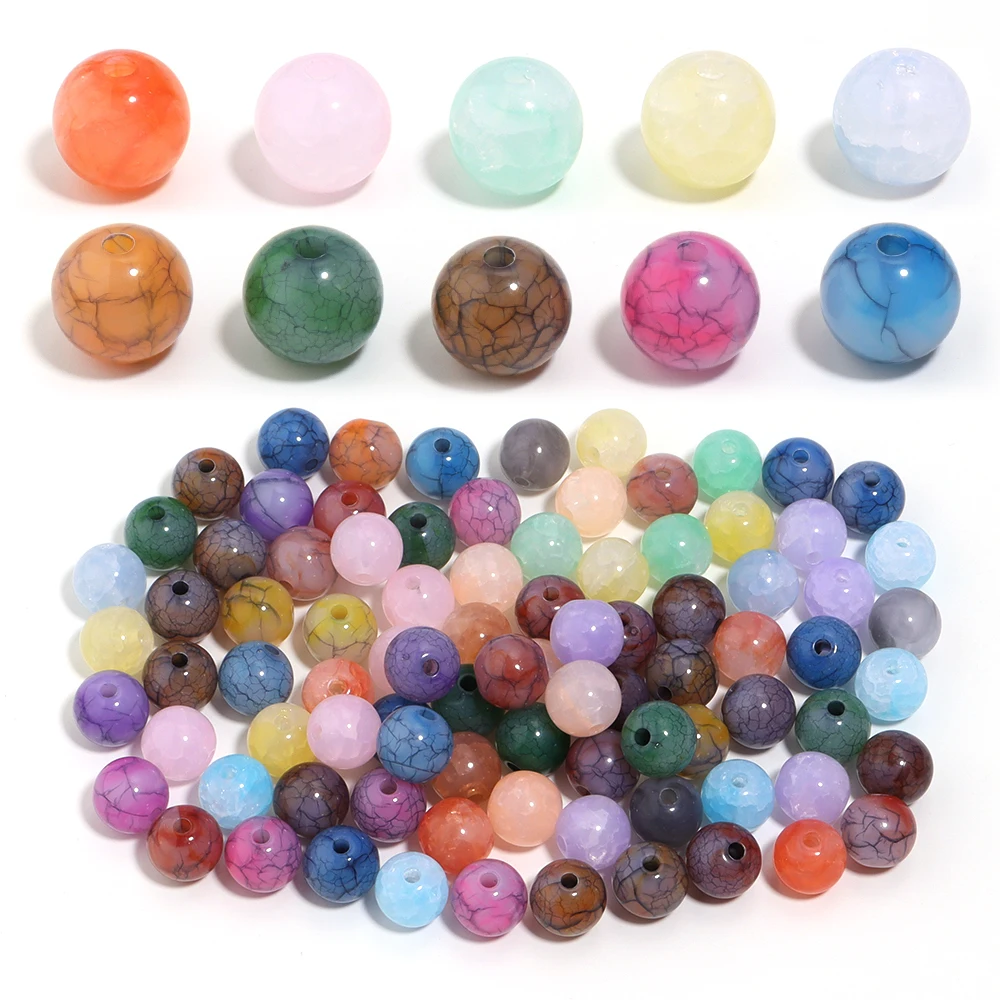 100Pcs 8 10 12mm Acrylic Crack Beads Colored Loose Spacer Round Beads For Bracelet Making DIY Jewelry Accessories Wholesale