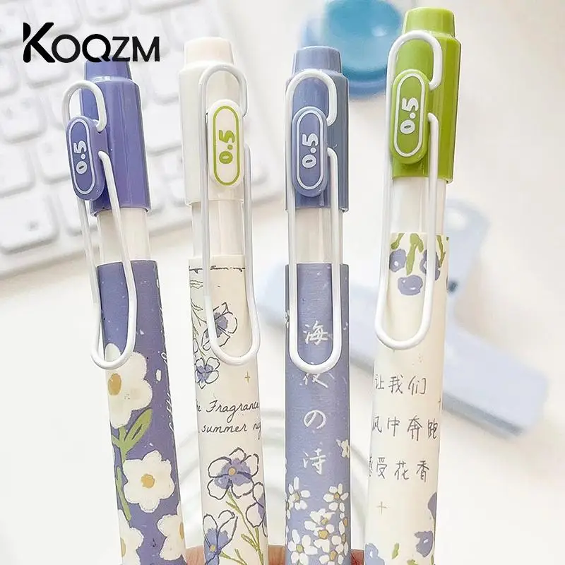 1Pcs Press Cartoon Flower Gel Pens Cute Pens 0.5mm Black Ink Quick Drying Gel Pen School Office Supplies Student Stationery