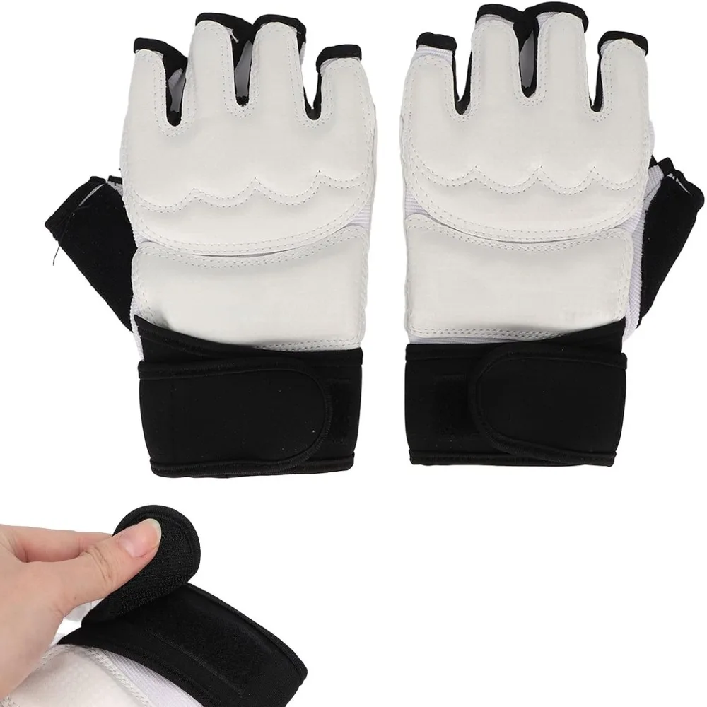Durable PU Taekwondo Sparring Gloves Half Finger White Fighting Gloves M/L Kickboxing Gloves For Sparring