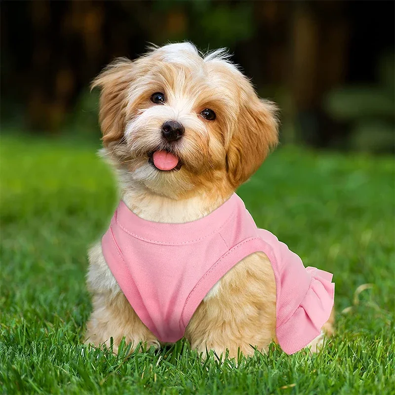 Summer Dog Dresses Girl Puppy Sleeveless Dress Breathable Pet Shirts with Ruffles Dog Sundress Dog Clothes for Small Dogs Cats