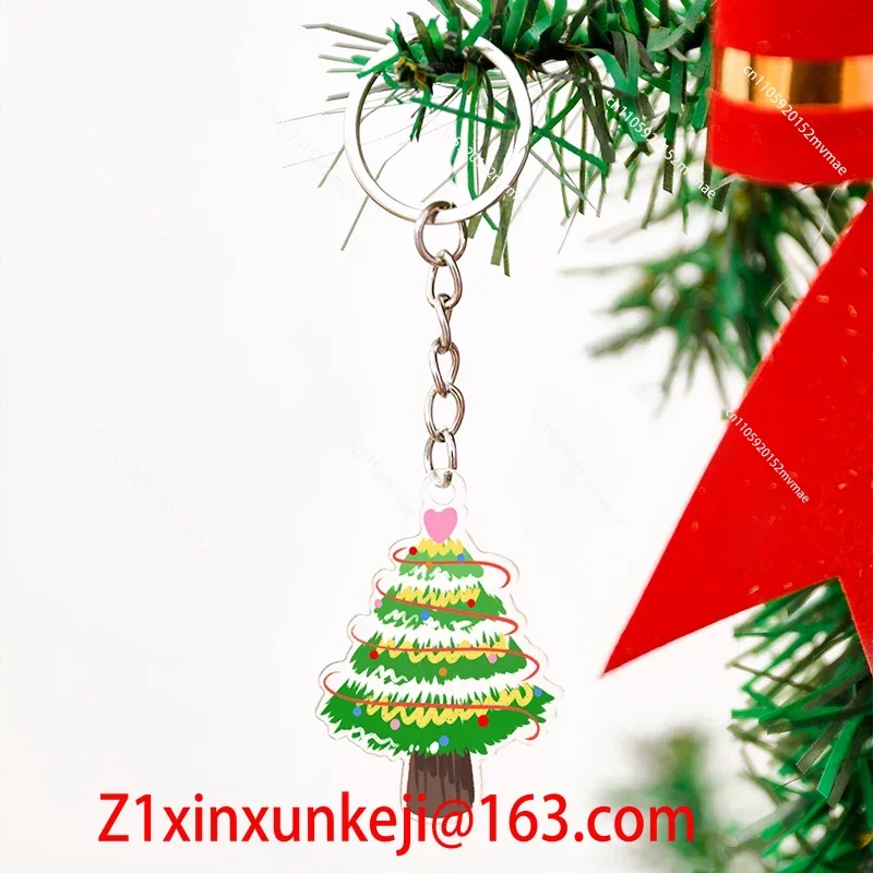 Cute Christmas Tree Acrylic Pendant Kids Bag Decor Hanging Chain Christmas Gift Key Ring For Students Kindergarten