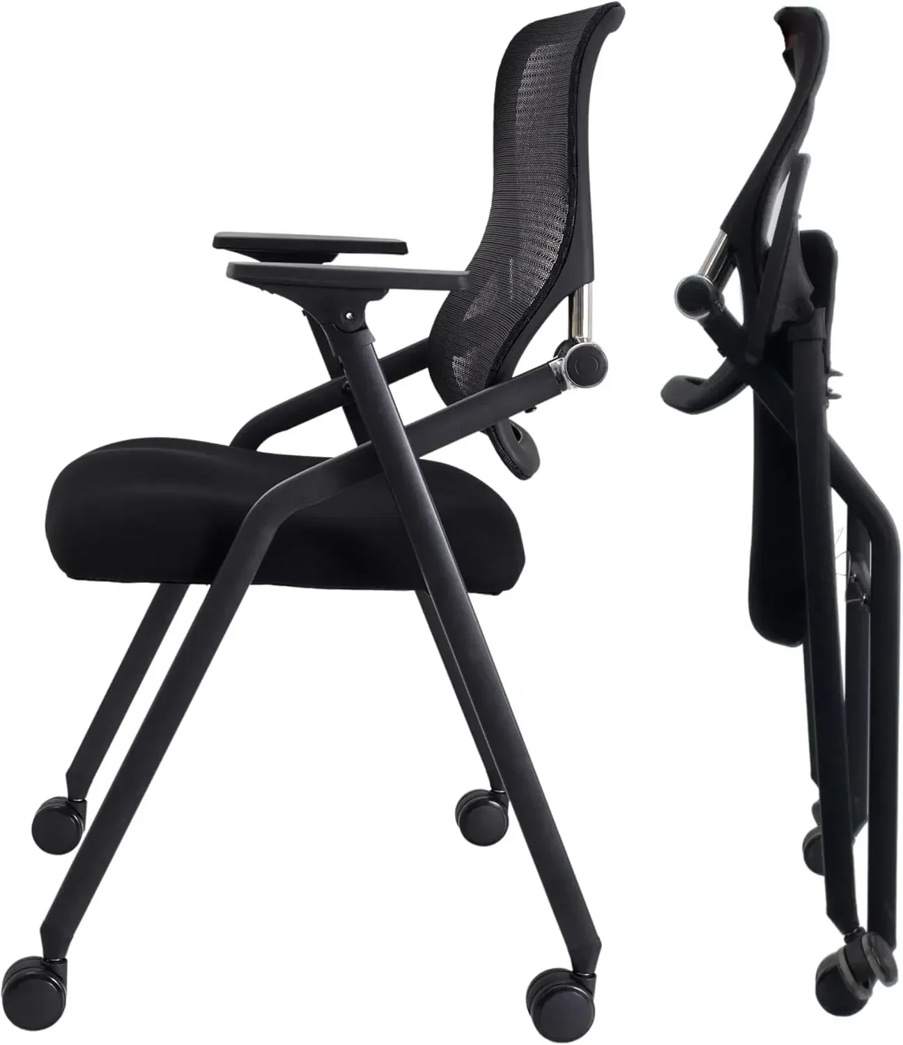 PRO, Stackable & Foldable Conference Room Chairs with 2X Thick Cushion, Lumbar Support, Armrest - Mesh Bouncing Back for Office