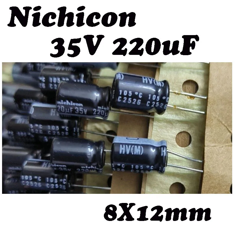 (50pcs)35V220UF HV(M) 8X12mm Nichicon High-Frequency Low-Resistance Aluminum electrolytic capacitor 220UF 35V