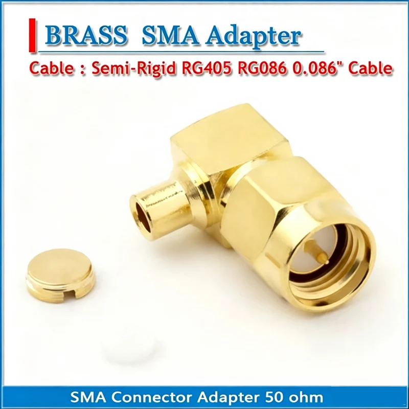 SMA Male Right Angle 90 Degree Plug Solder For Semi-Rigid RG405 0.086' Cable Copper GOLD 50 Ohm RF Connector Adapter Socket