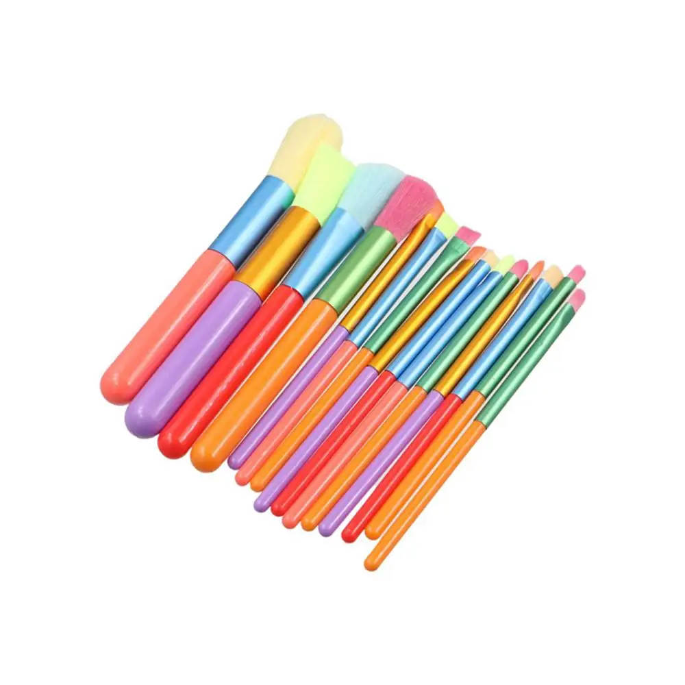 15Pcs Synthetic Hair Makeup Brushes Set Rainbow Cosmetic Rainbow Makeup Brushes Professional Colorful