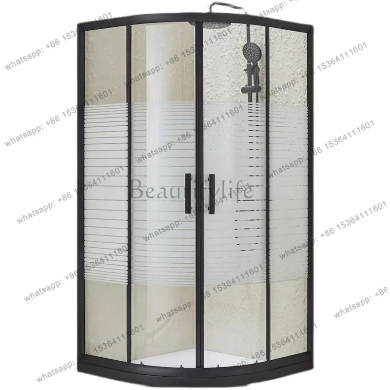 Fan matte simple shower room Ya black screen sliding door glass bath partition bathroom