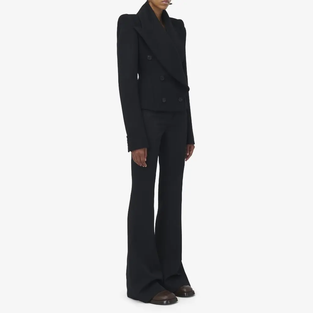 

Elegant Black Blazer Women's Fashion Show Ready-to-Wear Early Autumn Neutral Style Button-Up Slim Fit Ladies' Top
