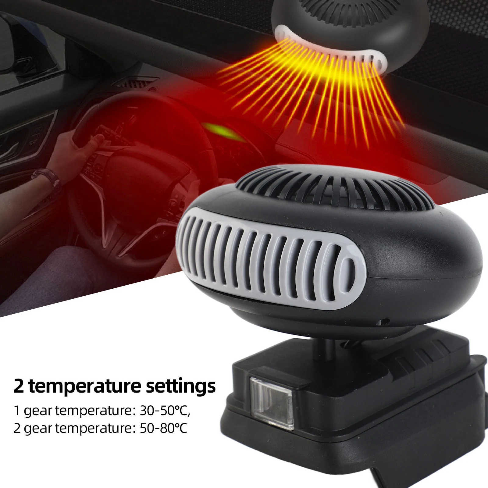 Electric Heater Fan Electric Space Heater Portable 2 Gear 18V Battery Powered 170W for Workshop