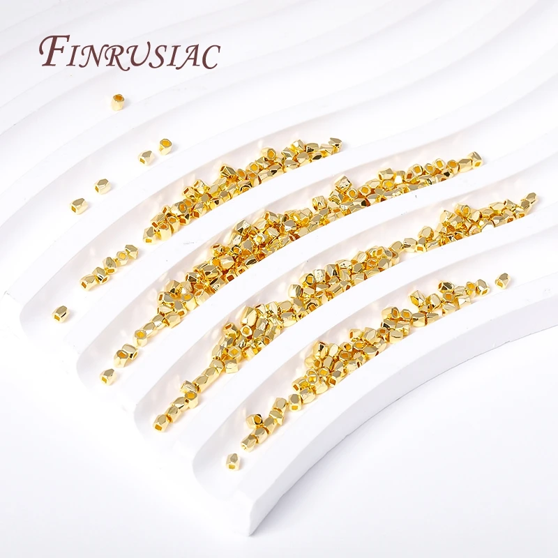 2mm/3mm 18K Gold Plated Metal Spacer Separator Beads Wholesale,Cut Corner Square Spacer Beads For DIY Bracelet Necklace Making