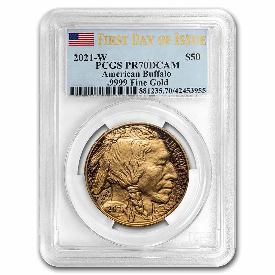 

2021 $50 Gold Buffalo - 24k позолоченный вольфрам-PCGS Градуированный PR70-высококачественный герметичный-не магнитный