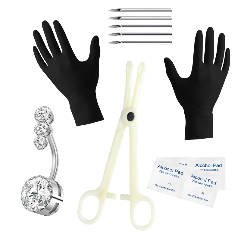 Professional Disposable Body Piercing Kit - Stainless Steel Navel Rings & Belly Bars, Complete Sterile Tool Set for Beginners\