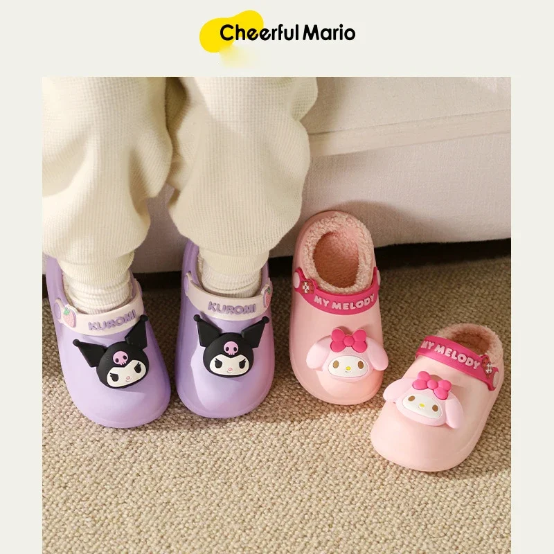 

Детские хлопковые тапочки в стиле аниме, осенне-зимняя хлопковая обувь Cinnamoroll My Melody Girl, домашняя обувь с меховым чехлом на каблуке для мальчиков