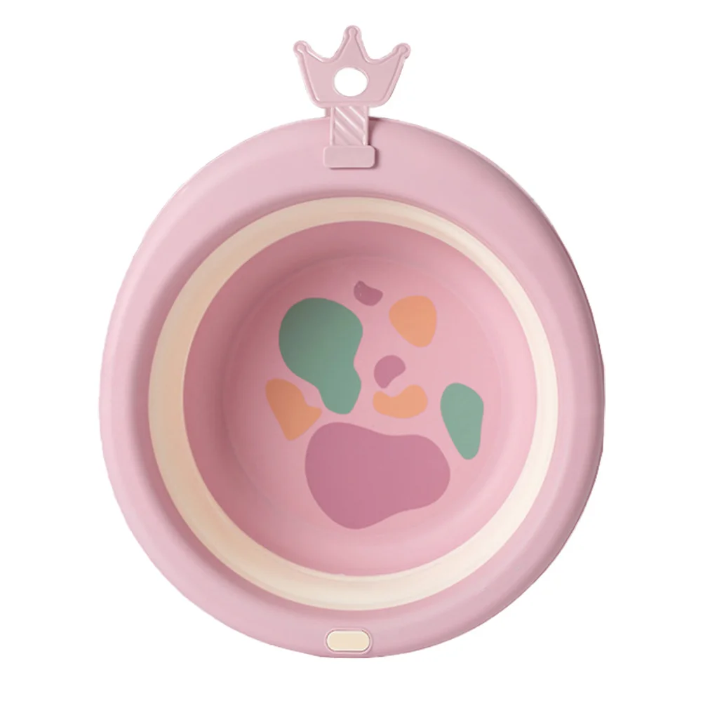 

Folding Baby Wash Basin Lightweight Portable Cartoon PP Silicone Easy Clean Foot Pink Small Plastic Bucket