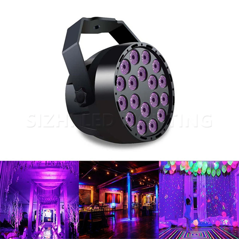 

2019 54W UV LED Stage Light Sound Active 18 LEDs Auto DMX Ultraviolet Strobe Par Black Lights For Disco light DJ Projector Party