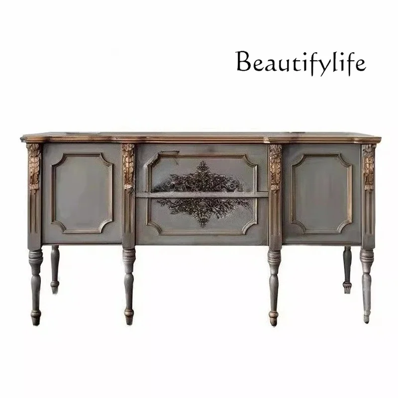 C French Retro Old Carved Living Room Shoe Cabinet Integrated Solid Wood Art Wall Partition Storage Decoration