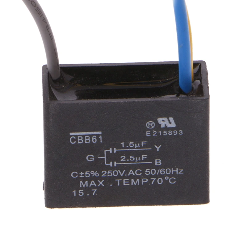 Black CBB61 1.5uF+2.5uF 3 Wires 250V 50/60Hz Capacitor For Ceiling Fan Aluminum Electrolytic Capacitor Fixed