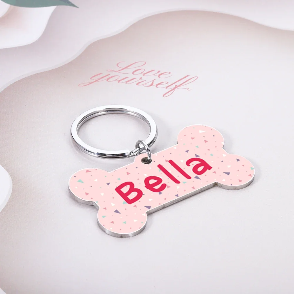 Personalized Bone Pet Tag Pink Cookie Dog Cat Anti-lost ID Collar Custom Pet Name Tag for Puppy Kitten Gift Necklace Accessories