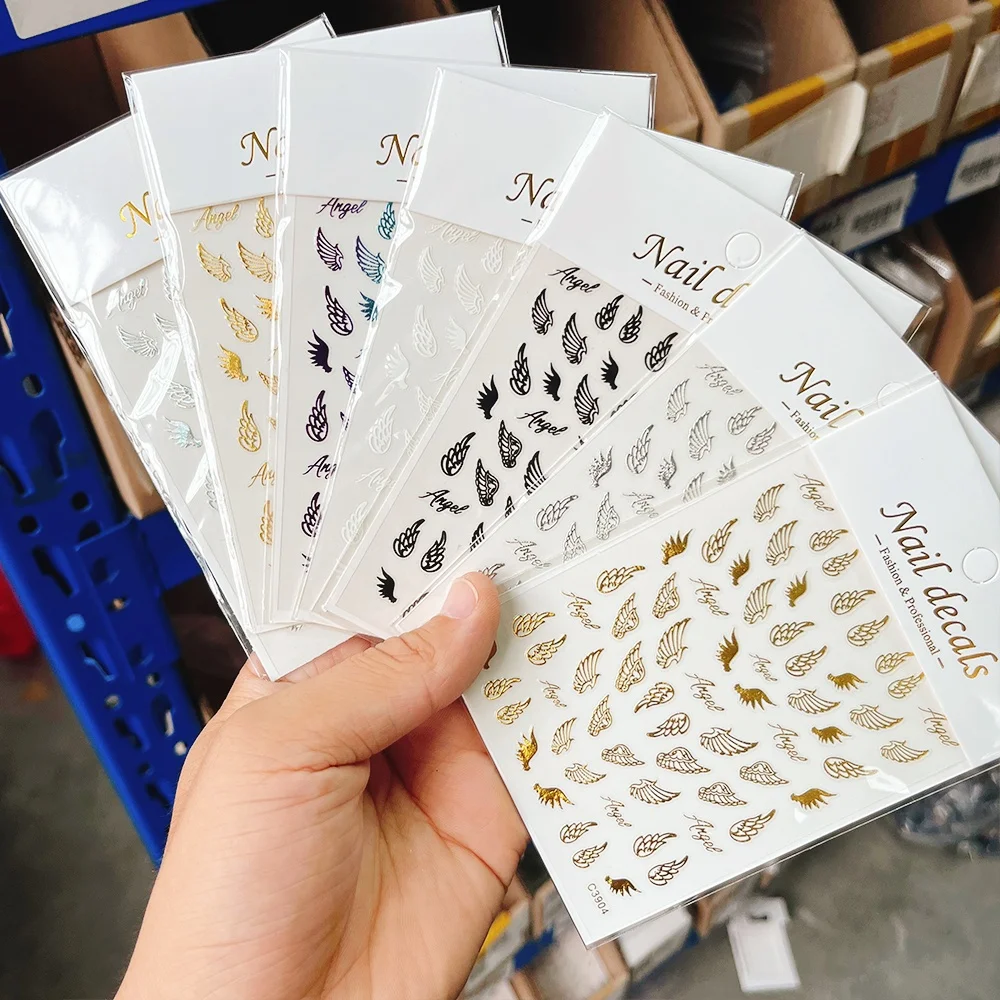 1Pc Gold Sliver Laser Angel Wings Nail Art Sticker 3D DIY Butterfly Wing Self Adhesive Sliders Manicure Decoration Tips Decals