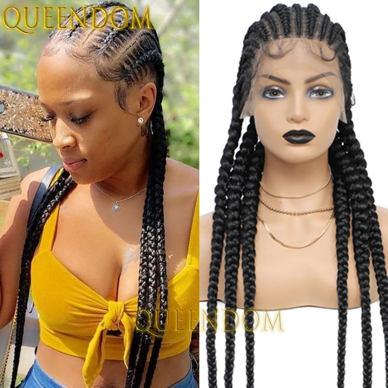 36 Inch Synthetic Jumbo Braid Wig Crochet Dutch Twins Full Lace Braided Wig For Women Knotless Faux Locs Cornrow Box Braids Wig