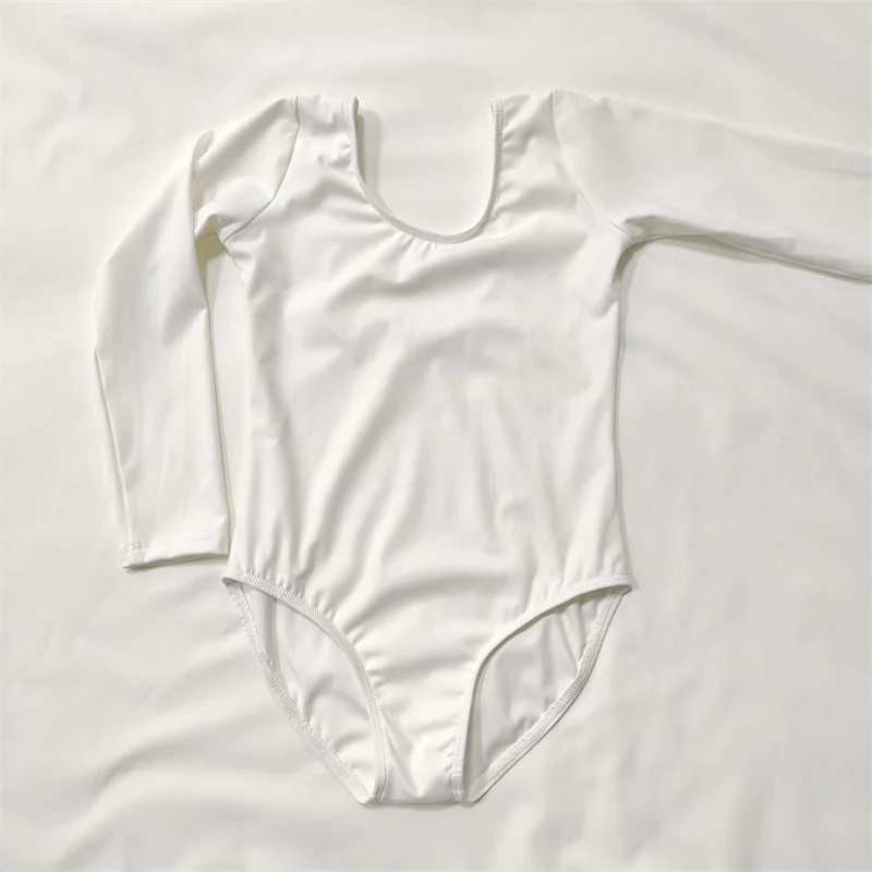 مصنع الجملة مات النايلون دنة ممارسة ارتداء الأطفال أطفال بنات أسود أبيض طويل الأكمام ثياب رقص الباليه للبيع #4