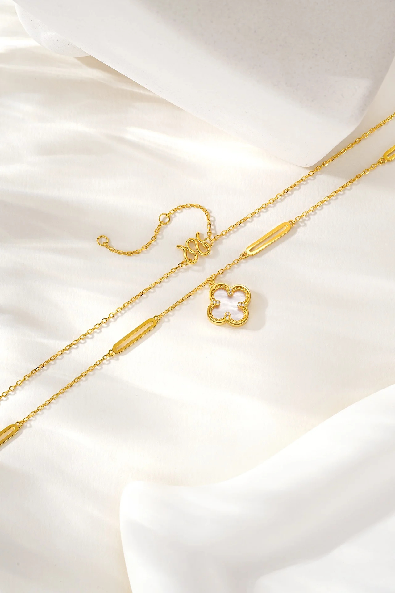 Lium الأحجار الكريمة 24k الذهب فيرميل البرسيم قلادة قلادة 925 الفضة محظوظ أربع أوراق البرسيم قلادة مجموعة مجوهرات هدايا للنساء