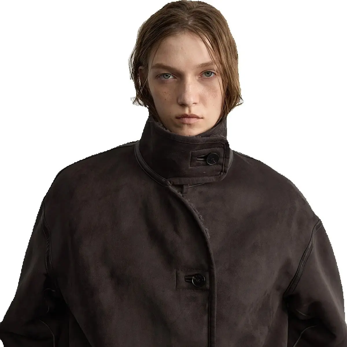 

Это новая плюшевая шуба из искусственного меха, которую можно носить с обеих сторон, со свободными рукавами с открытыми плечами и воротником-стойкой.