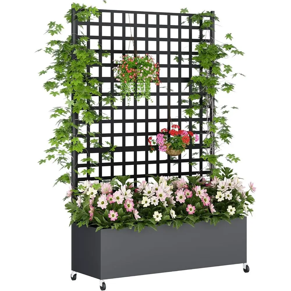 

Высокая грядка для сада с решеткой-опорой, экраном для уединения и колесами, 73x47x16, черная
