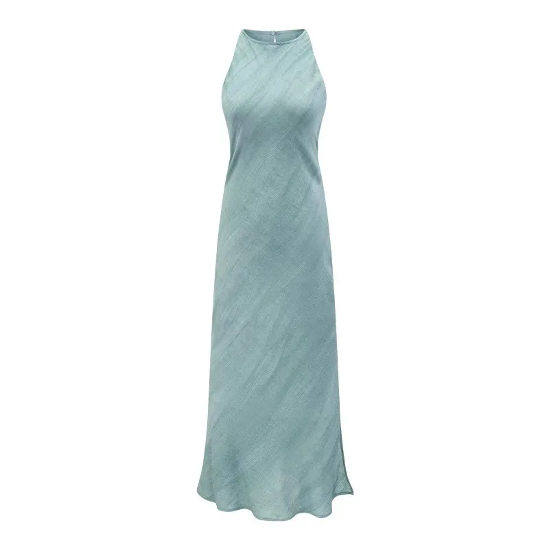 This Is A Rare and High-end Slanted Tencel Heavy Industry Noble Sleeveless Long Fishtail Slit Summer Sweet and Spicy Style Dress