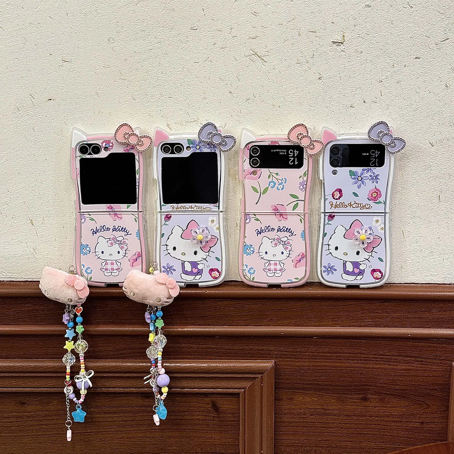 

New Gift Flower Maiden Small Fresh Sanrio For Hello Kitty 3D Bow Tie Flash Diamond With Lanyard Samsung Galaxy For ZFlip7/6/5/4