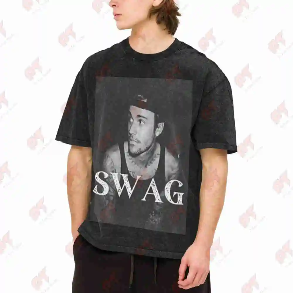 Hailey Bieber Mrs Slogan Vintage Washed Tee Pure Cotton T-Shirt