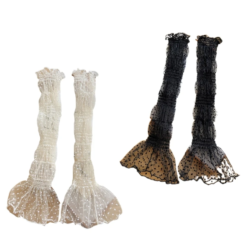 

Women Lace Fingless Gloves Wedding Party Bride Mittens Sheer Lace with Ruffle Cuff Fingerless Gloves Anti-uv Supplies