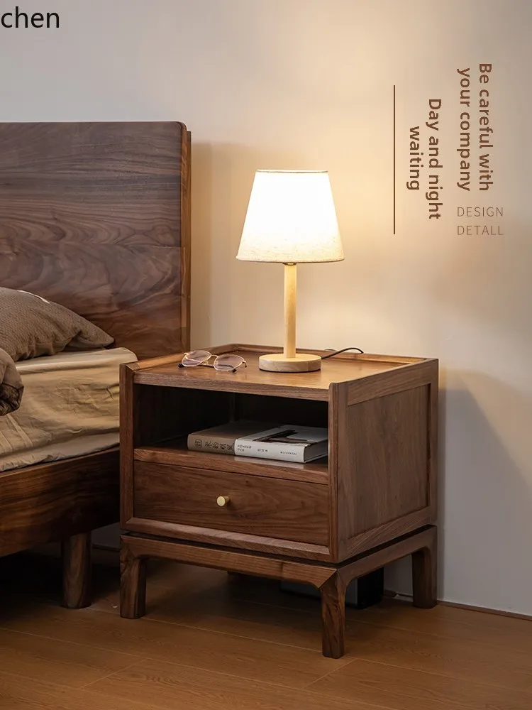 

QZT simple modern black walnut bedside table home accessories