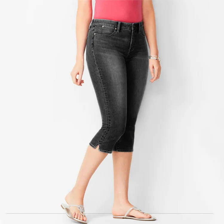 Summer European and American new women's jeans fashionable slim fit 7-point denim shorts